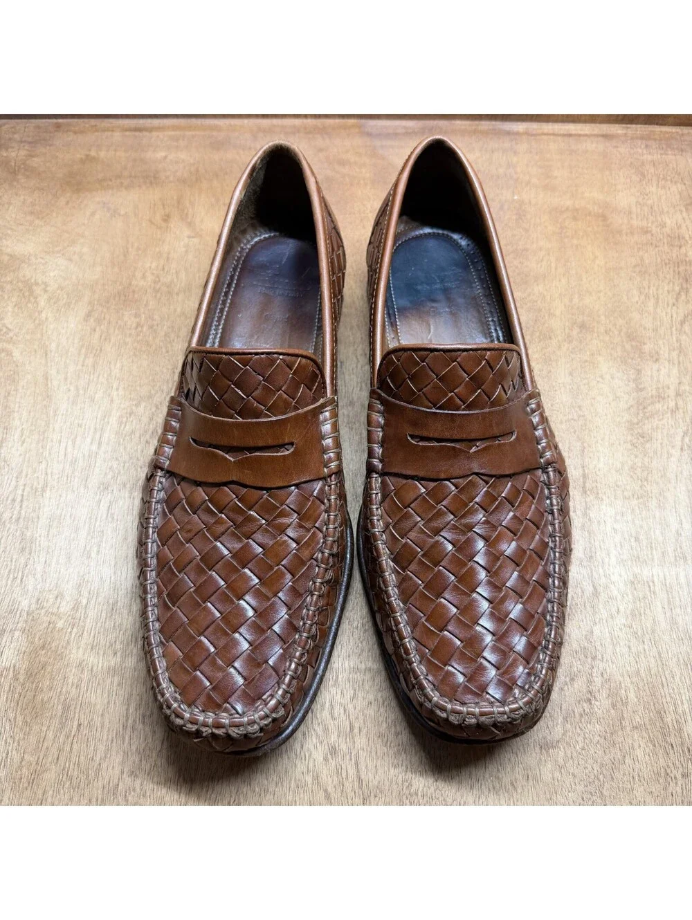 Allen Edmonds Capri Brown Woven Leather Loafers Mens Sz 10 E Slip On Shoes Italy
